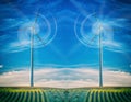 Wind turbine in abstract blue sky. Royalty Free Stock Photo