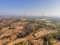 Wind turbine from aerial view - Sustainable development, environment friendly, renewable energy concept Royalty Free Stock Photo