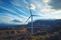 Wind Turbine Against Cloudy Sky in Desert Landscape. Royalty Free Stock Photo