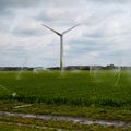 Wind turbine on agricultural farmland landscape in Petten (The Netherlands)