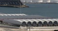 Wind turbine blades dockside in Port of Le Havre, France.