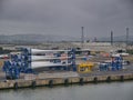 Wind turbine blades stacked for shipping at the Port of Belfast, Northern Ireland, UK Royalty Free Stock Photo