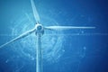 Wind turbine blueprint on digital blue background Royalty Free Stock Photo