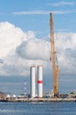 Wind turbine construction with large crane