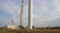 Wind turbine construction site, installation of a windmill crane Royalty Free Stock Photo