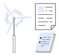 Wind Turbine and Documents Representing Renewable Energy Policy and Sustainable Development Royalty Free Stock Photo