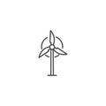 Wind turbine energy power line icon. Windpower electric propeller windmill