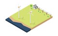 Wind turbine power plant in isometric graphic Royalty Free Stock Photo