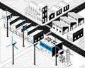 Wind turbine power plant in isometric graphic black and white color Royalty Free Stock Photo