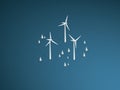 Wind turbine farm in forest background landscape vector. Ecology and sustainable, renewable, alternative power source