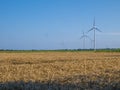 Wind turbine in the fields of Bulgaria. Royalty Free Stock Photo