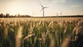 Wind turbine generates electricity on rural farm generated by AI Royalty Free Stock Photo