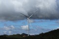 Wind Turbine Generator on the Mountain Under Dark Cloud Royalty Free Stock Photo