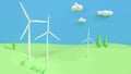 Wind turbine green hill blue sky cartoon style abstract 3d render,renewable energy environment save earth concept Royalty Free Stock Photo