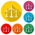 Wind turbine icon, eco concept, color icon with long shadow Royalty Free Stock Photo