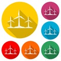 Wind turbine icon isolated with long shadow Royalty Free Stock Photo