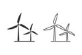 Wind turbine line icon set. Flat design style. Windmill silhouette. Vector illustration Royalty Free Stock Photo