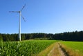 Wind turbine on meadow in summer rural landscape. Royalty Free Stock Photo