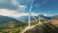 Wind turbine in mountains landscape. Wind farm, New Wind green energy