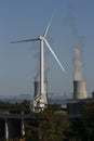 Wind Turbine & nuclear cooling tower Royalty Free Stock Photo