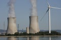 Wind Turbine & nuclear cooling tower Royalty Free Stock Photo