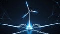 Wind turbine powering 3d edge computing network Royalty Free Stock Photo
