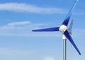 Wind turbine producing alternative energy renewable power on blue sky