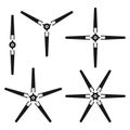 Wind turbine, propeller icon set, black isolated on white background, vector illustration. Royalty Free Stock Photo