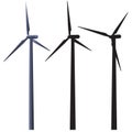 Wind turbine. Realistic illustration and silhouette