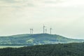 Wind turbine renewable energy source summer landscape with clear Royalty Free Stock Photo