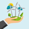 Wind Turbine - Renewable Energy Sources In Open Cartoon Hand