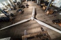 Wind turbine rotor in a factory floor, top view. Making a wind generator Royalty Free Stock Photo