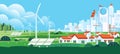 Wind Turbine and solar panel In Green Eco city Background Alternative renewable alternative Energy Source Technology banner Royalty Free Stock Photo