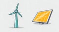 Wind Turbine and Solar Panel on White Background for Renewable Energy Royalty Free Stock Photo
