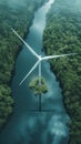 Wind Turbine Standing on Lake Royalty Free Stock Photo