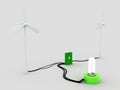 2 wind turbine and stun gun. and electric bulb Royalty Free Stock Photo