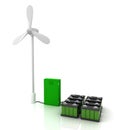 Wind turbine and stun gun and two green accumulators Royalty Free Stock Photo