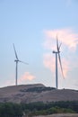 Wind turbine in sunset in Fields