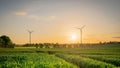 Wind turbine sunset in France Royalty Free Stock Photo