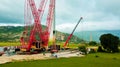 Wind turbine tower clean green renewable energy construction with beautiful landscape