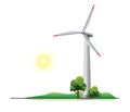 Wind turbine with trees and little hill