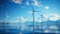 Wind turbine turning, generating clean electricity for sustainable development generated by AI Royalty Free Stock Photo