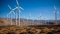Wind turbine turning, generating renewable energy for sustainable development generated by AI Royalty Free Stock Photo