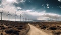 Wind turbine turning, generating sustainable energy for rural agriculture industry generated by AI Royalty Free Stock Photo