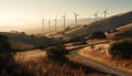 Wind turbine turning, generating sustainable power for rural landscape generated by AI Royalty Free Stock Photo