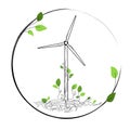 Wind turbine vector icon.Logo, emblem of a windmill in the form of a tree growing from the ground