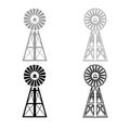 Wind turbine windmill classic american icon outline set grey black color Royalty Free Stock Photo