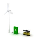 Wind turbine and yellow accumulator charged half Royalty Free Stock Photo