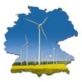 Wind turbines in an abstract map of Germany