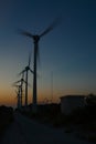 Wind turbines in action at sunset